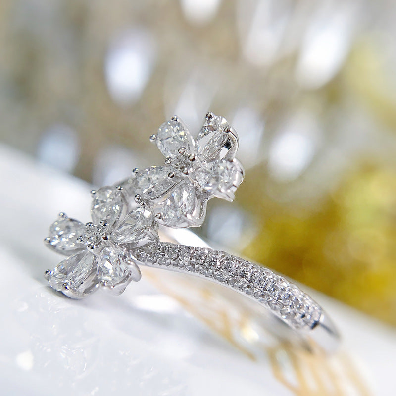 Wholesale fairy flower ring exquisite high-end simulation zircon open ring